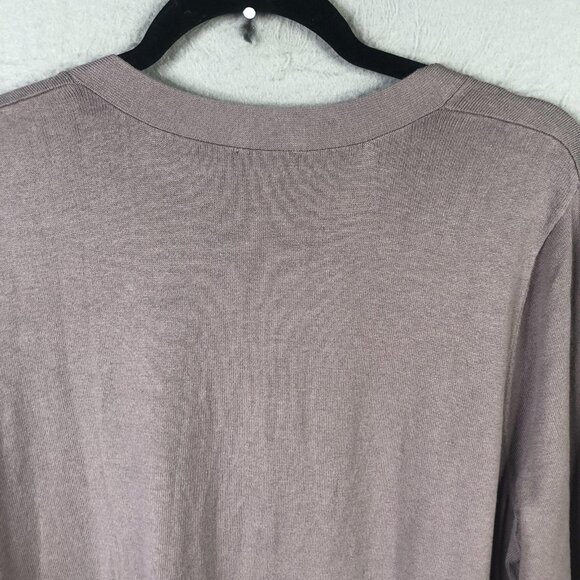 LOGO Lavish Cardigan Sweater Womens XL Taupe Longline Embellished Lace Pockets - Picture 15 of 16
